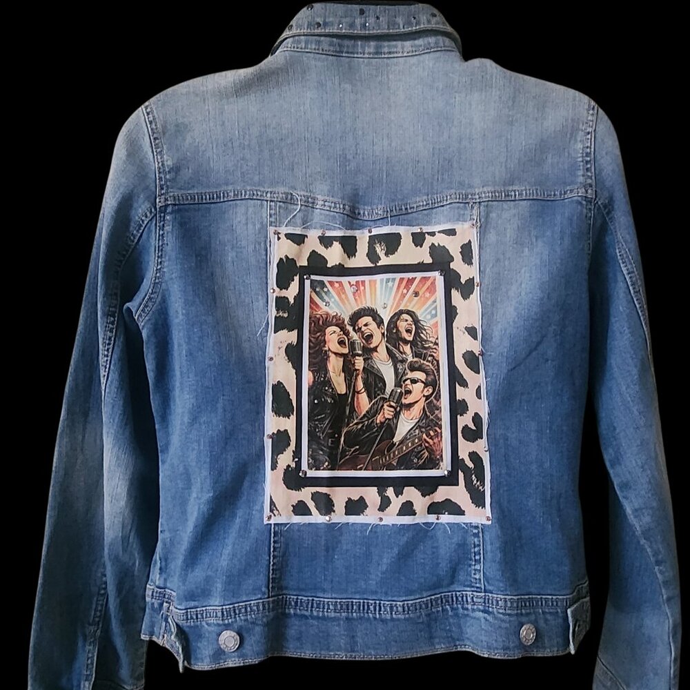 Upcycled Denim Jacket Rock & Roll Patch Back Statement Jacket